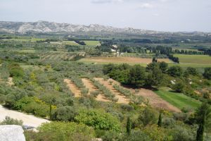 Vue depuis les crêtes des Alpilles entre les Baux et Saint-Rémy-de-Provence